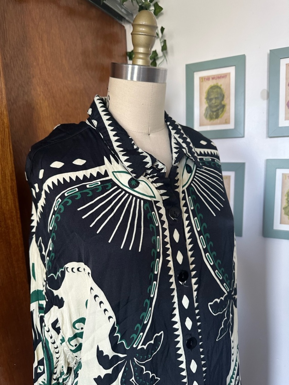 Rare Farm Rio Mystic Scarf Midi Black Shirt Dress with matching pants XL - Picture 2 of 8
